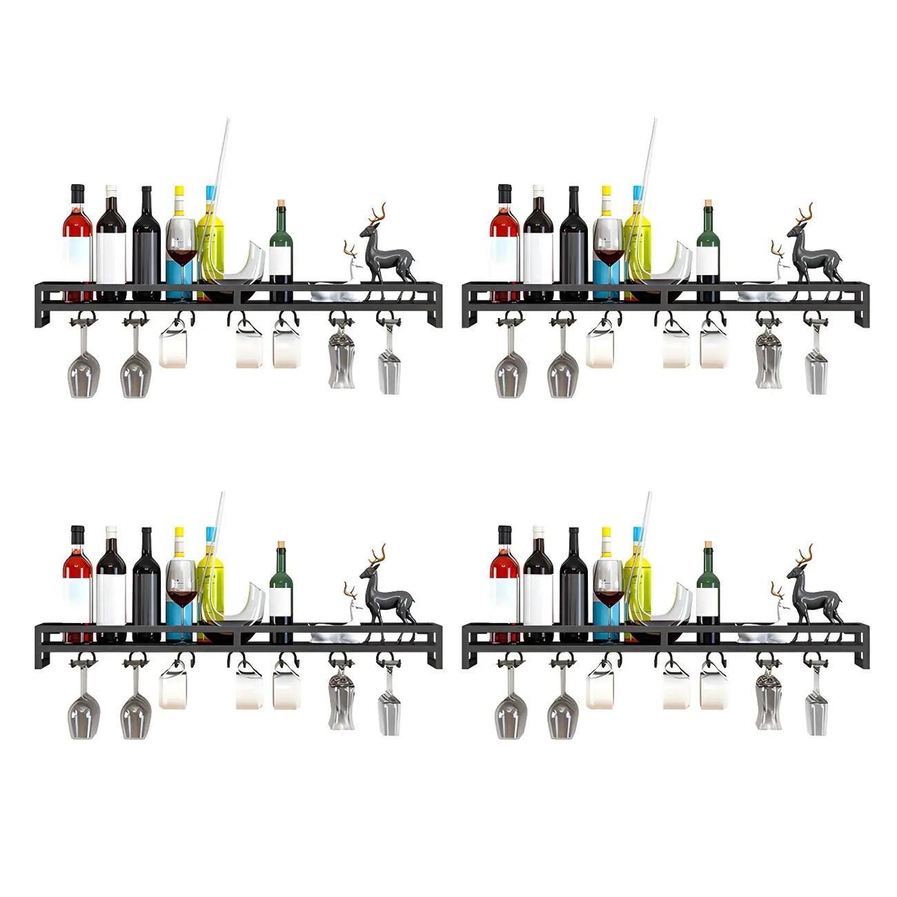 Support mural flottant en métal pour verres à vin et bouteilles avec crochet