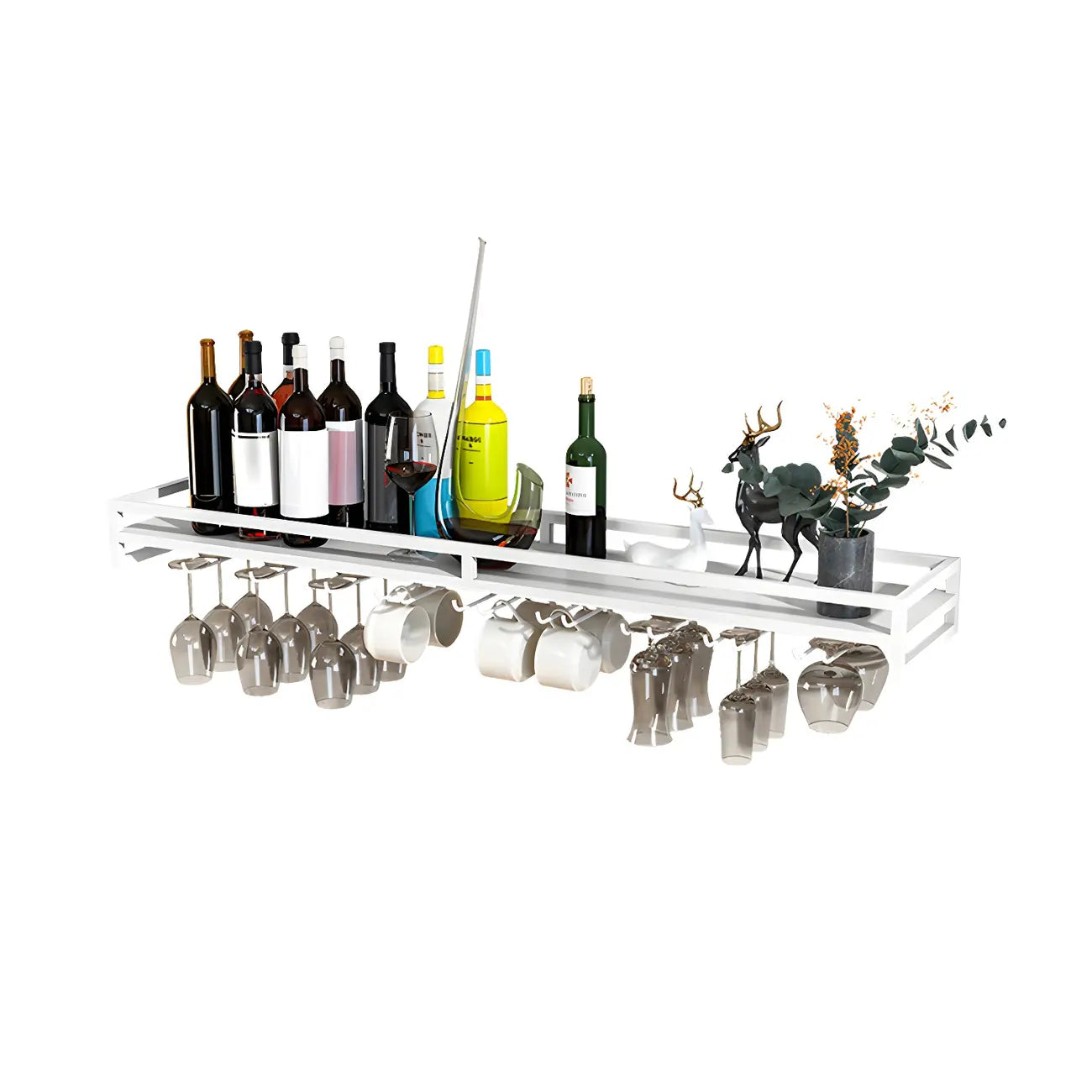 Support mural flottant en métal pour verres à vin et bouteilles avec crochet