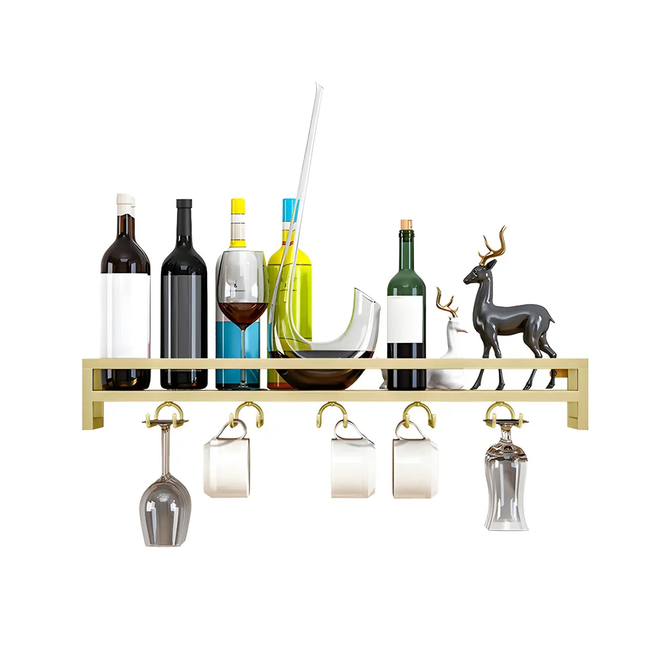 Support mural flottant en métal pour verres à vin et bouteilles avec crochet