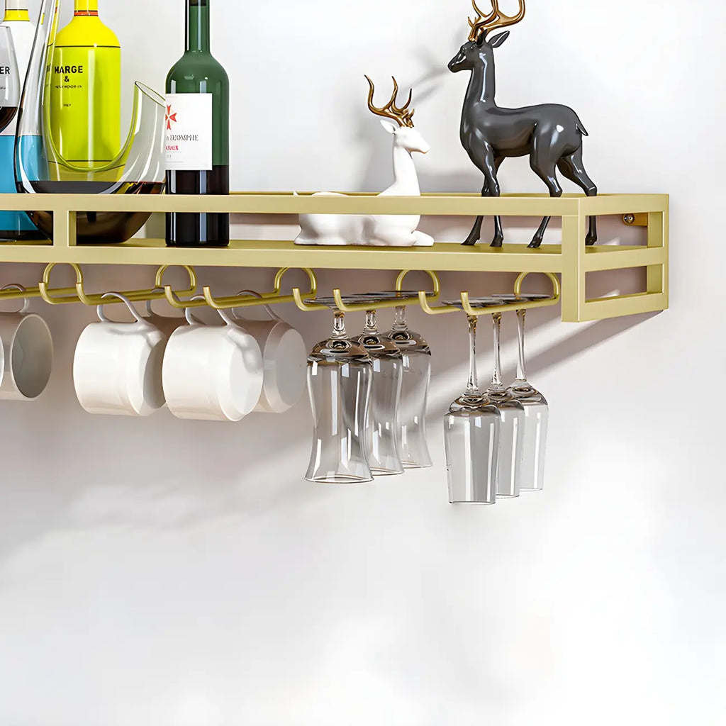 Support mural flottant en métal pour verres à vin et bouteilles avec crochet