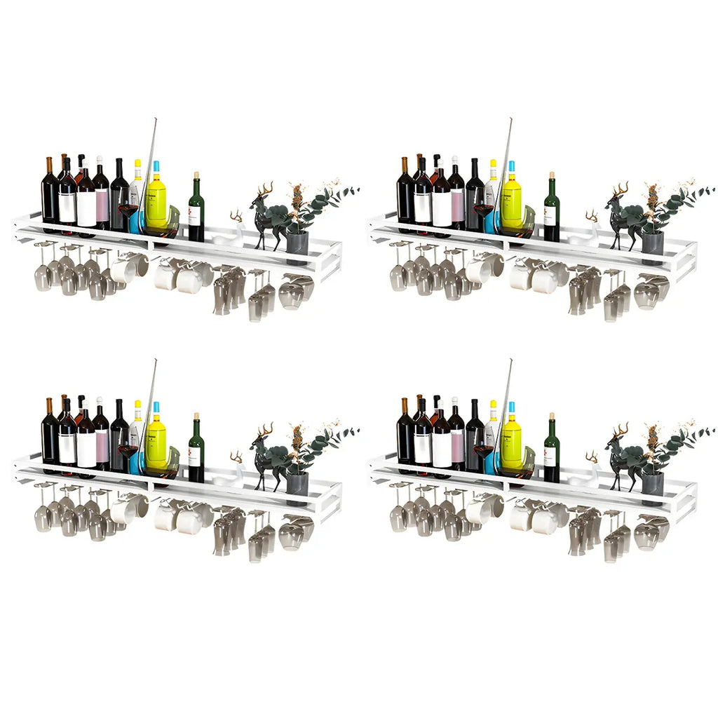 Support mural flottant en métal pour verres à vin et bouteilles avec crochet