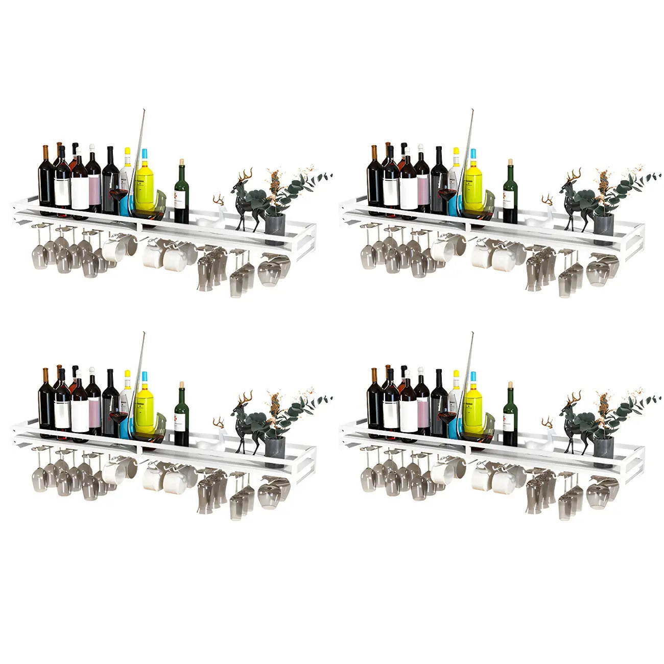 Support mural flottant en métal pour verres à vin et bouteilles avec crochet