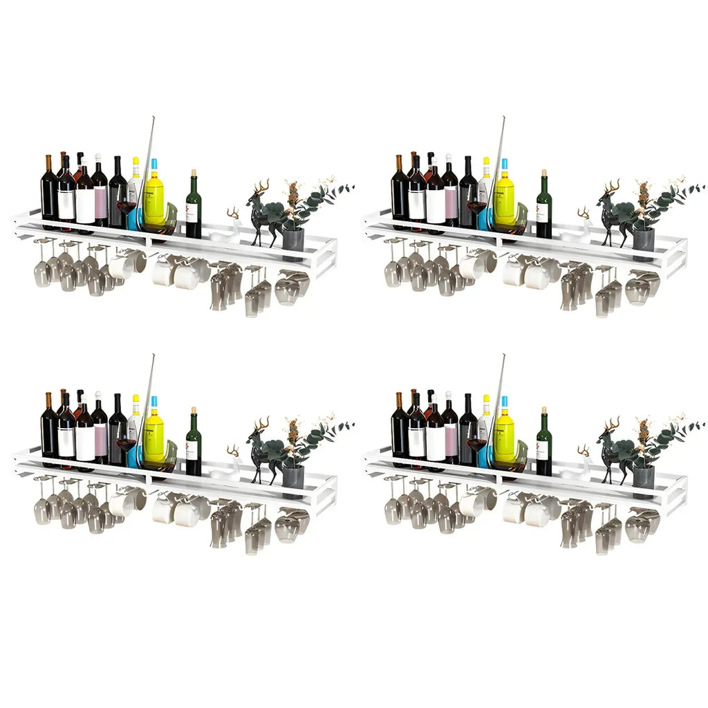 Support mural flottant en métal pour verres à vin et bouteilles avec crochet