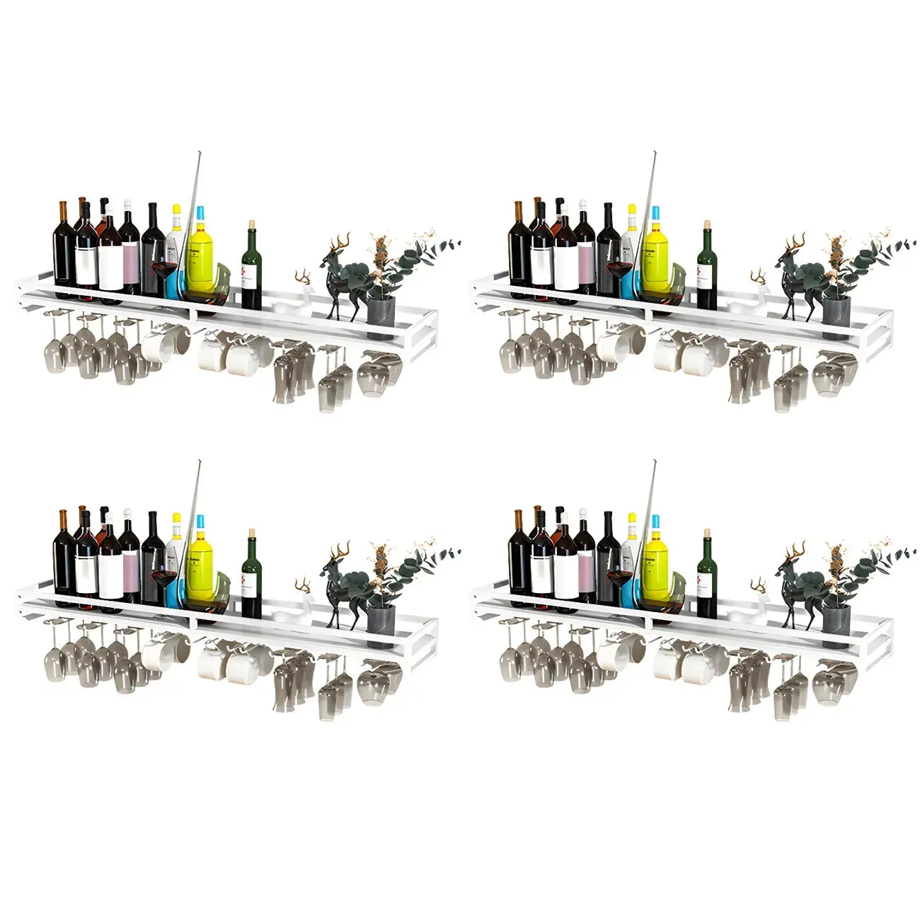 Support mural flottant en métal pour verres à vin et bouteilles avec crochet