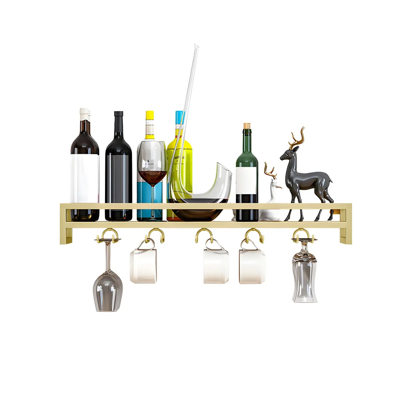Support mural flottant en métal pour verres à vin et bouteilles avec crochet