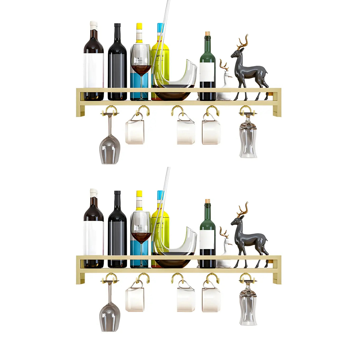 Support mural flottant en métal pour verres à vin et bouteilles avec crochet