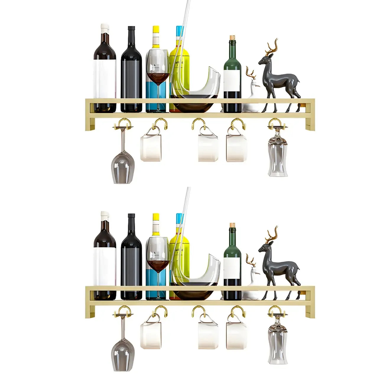 Support mural flottant en métal pour verres à vin et bouteilles avec crochet