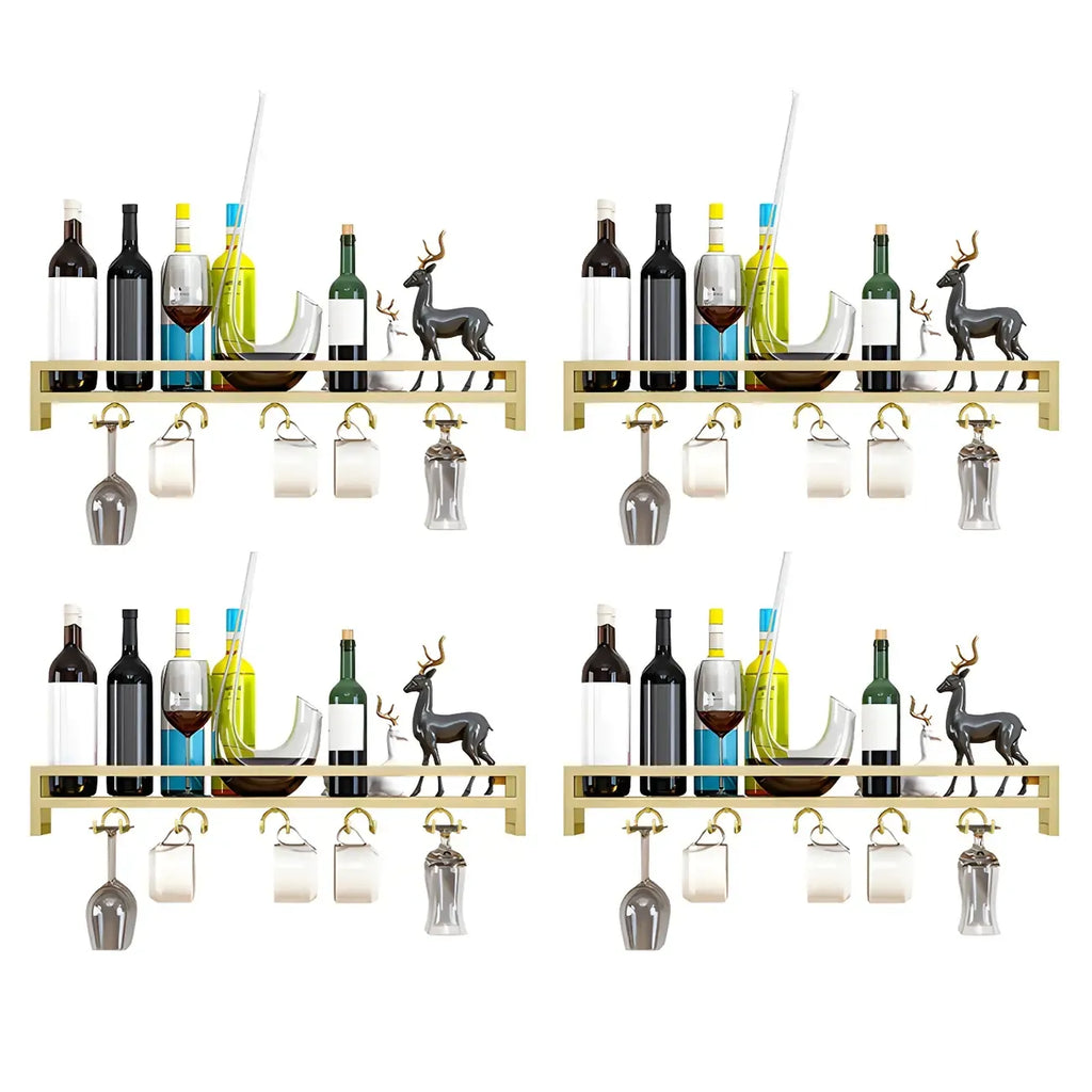Support mural flottant en métal pour verres à vin et bouteilles avec crochet