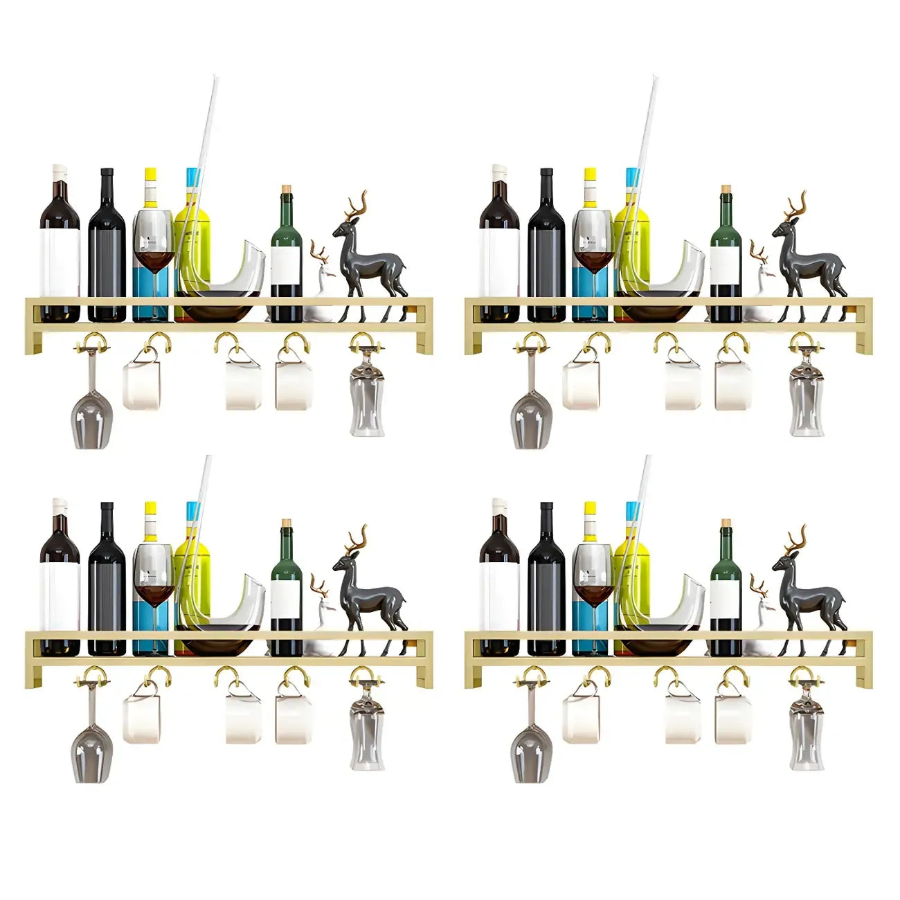 Support mural flottant en métal pour verres à vin et bouteilles avec crochet