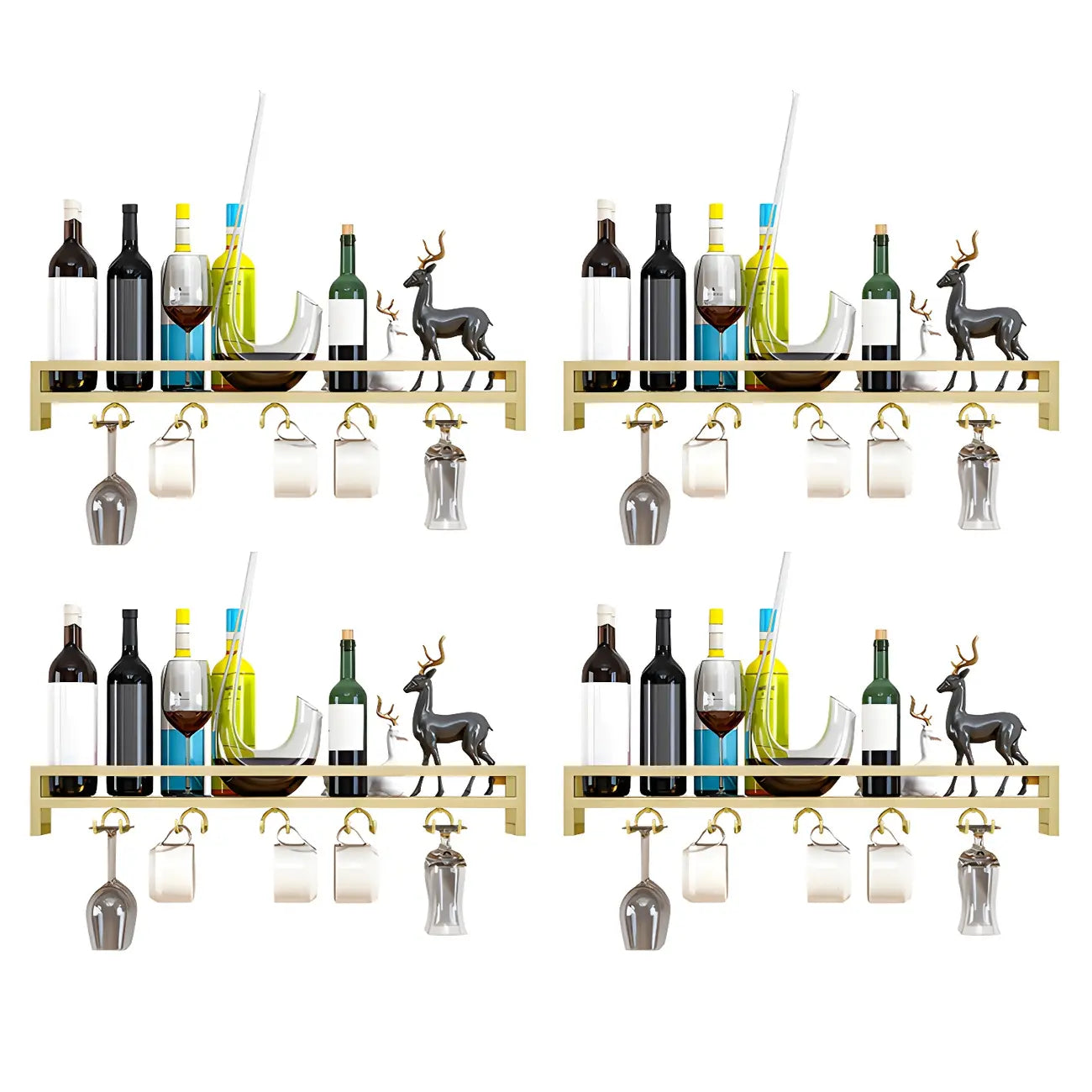 Support mural flottant en métal pour verres à vin et bouteilles avec crochet