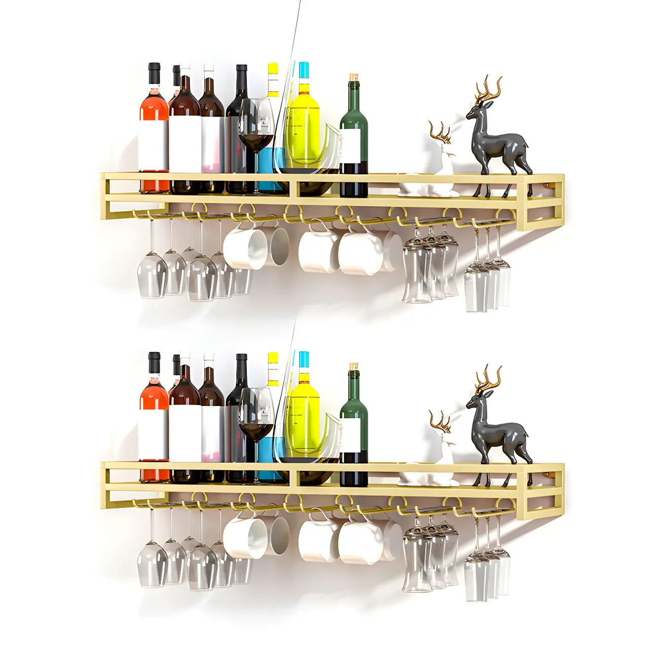 Support mural flottant en métal pour verres à vin et bouteilles avec crochet