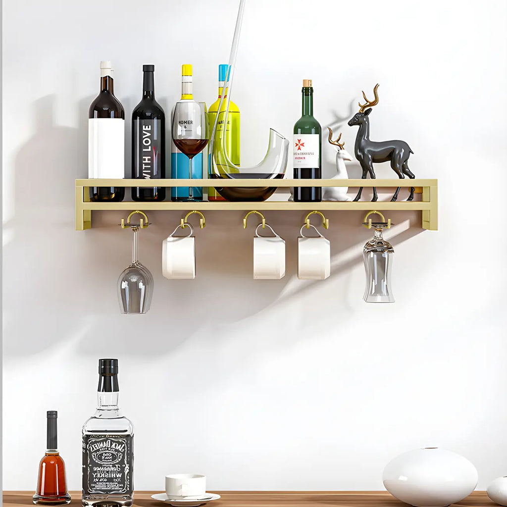 Support mural flottant en métal pour verres à vin et bouteilles avec crochet
