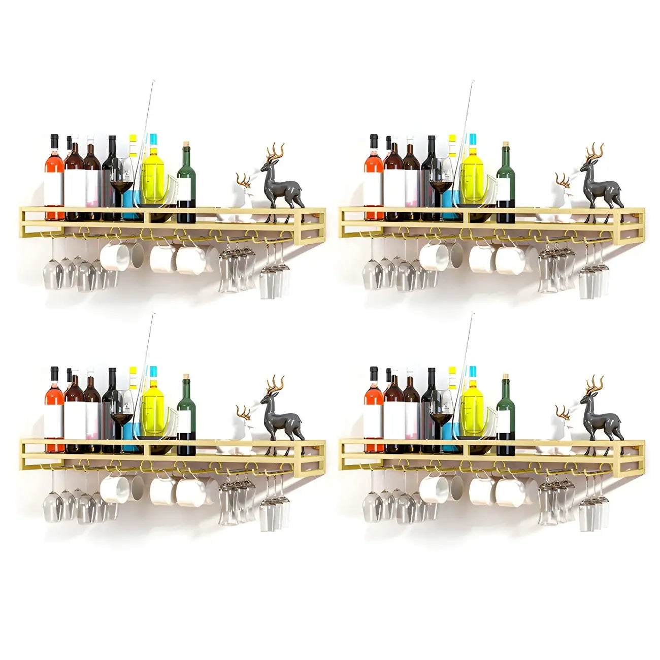Support mural flottant en métal pour verres à vin et bouteilles avec crochet