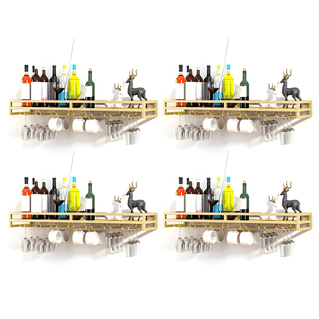 Support mural flottant en métal pour verres à vin et bouteilles avec crochet