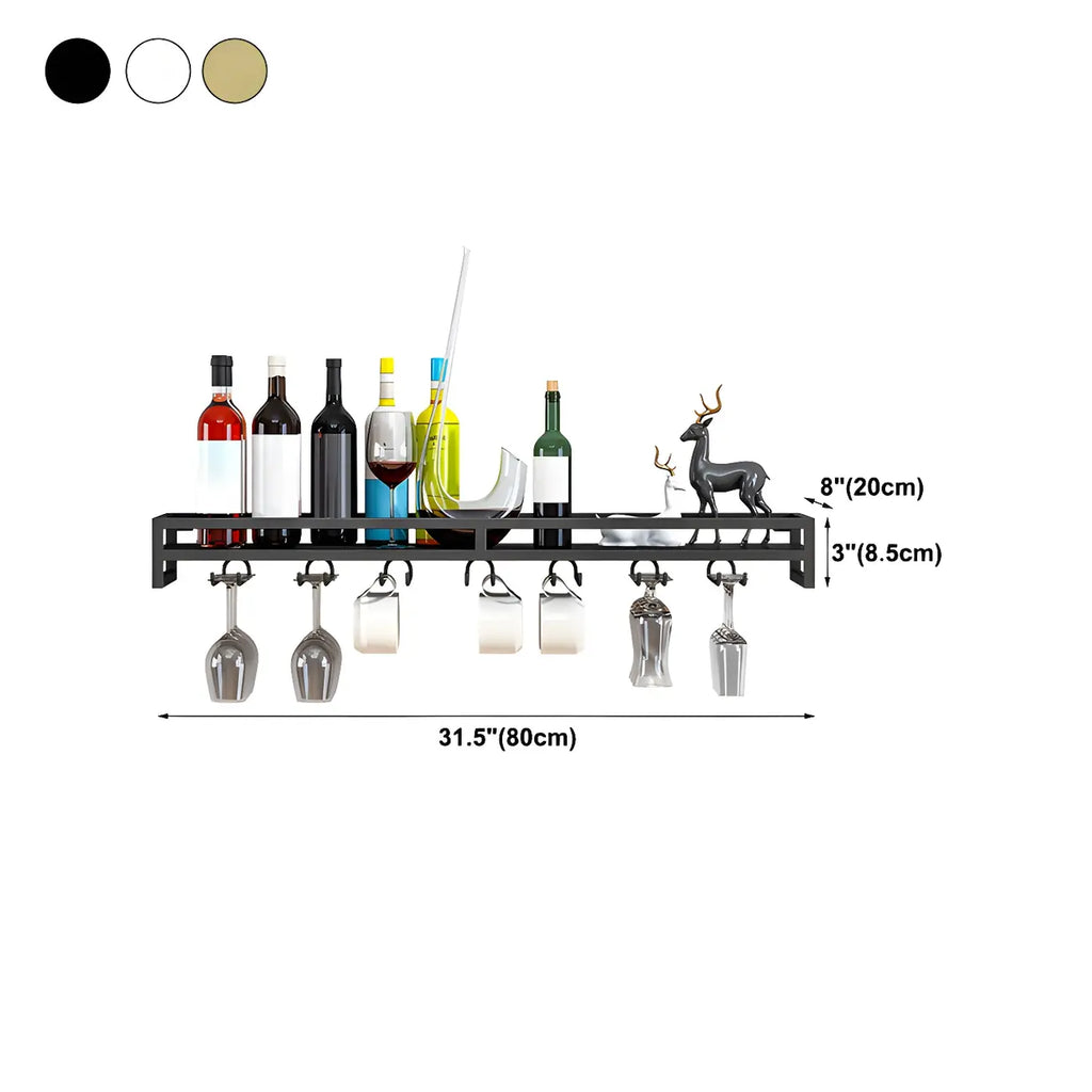 Support mural flottant en métal pour verres à vin et bouteilles avec crochet