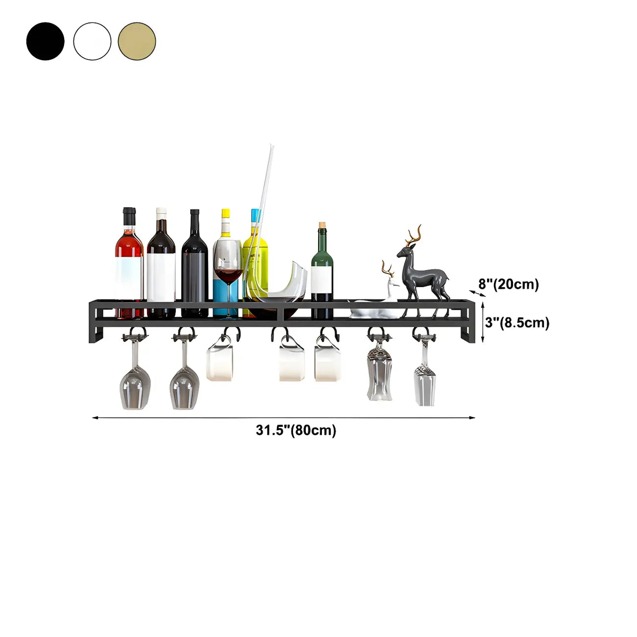 Support mural flottant en métal pour verres à vin et bouteilles avec crochet
