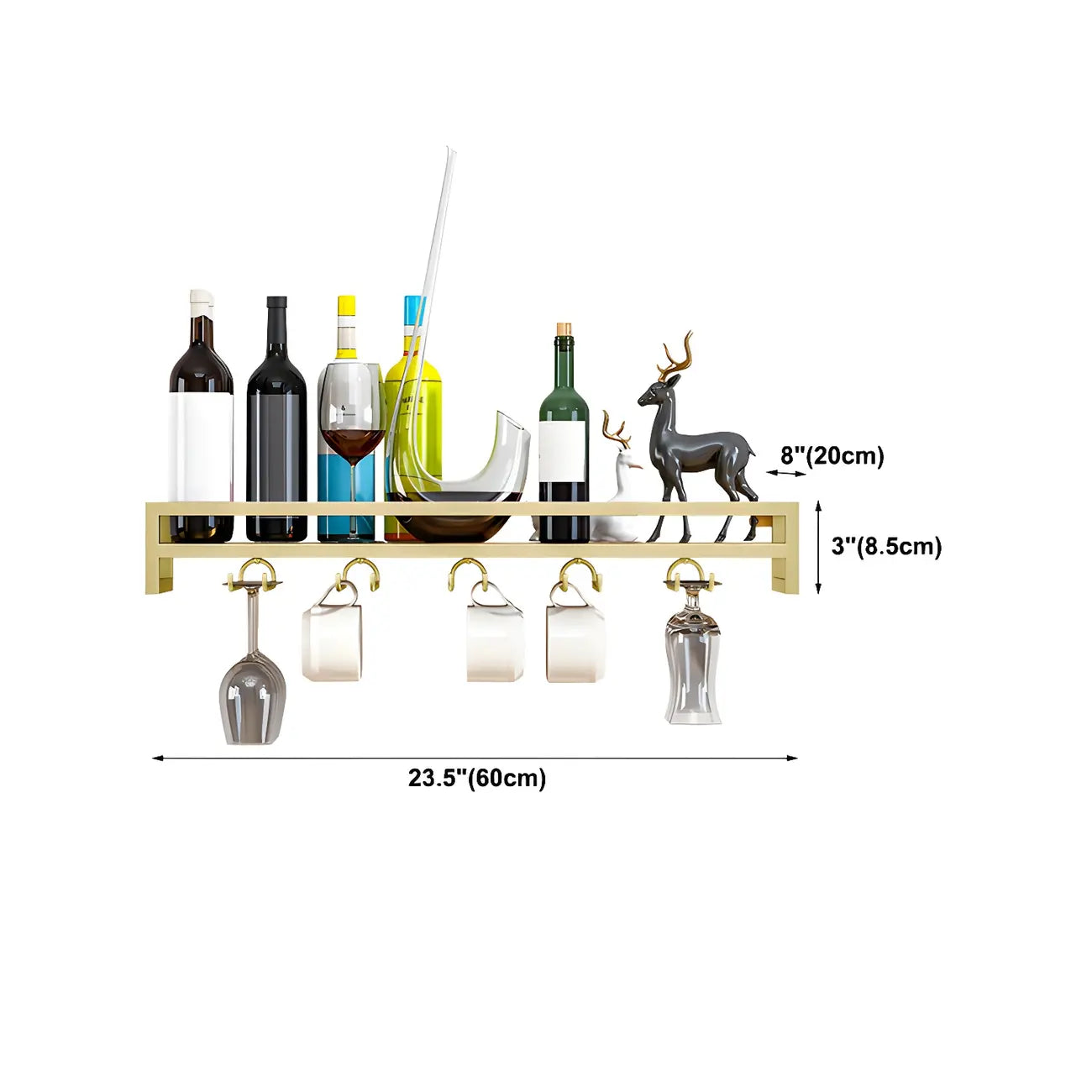 Support mural flottant en métal pour verres à vin et bouteilles avec crochet