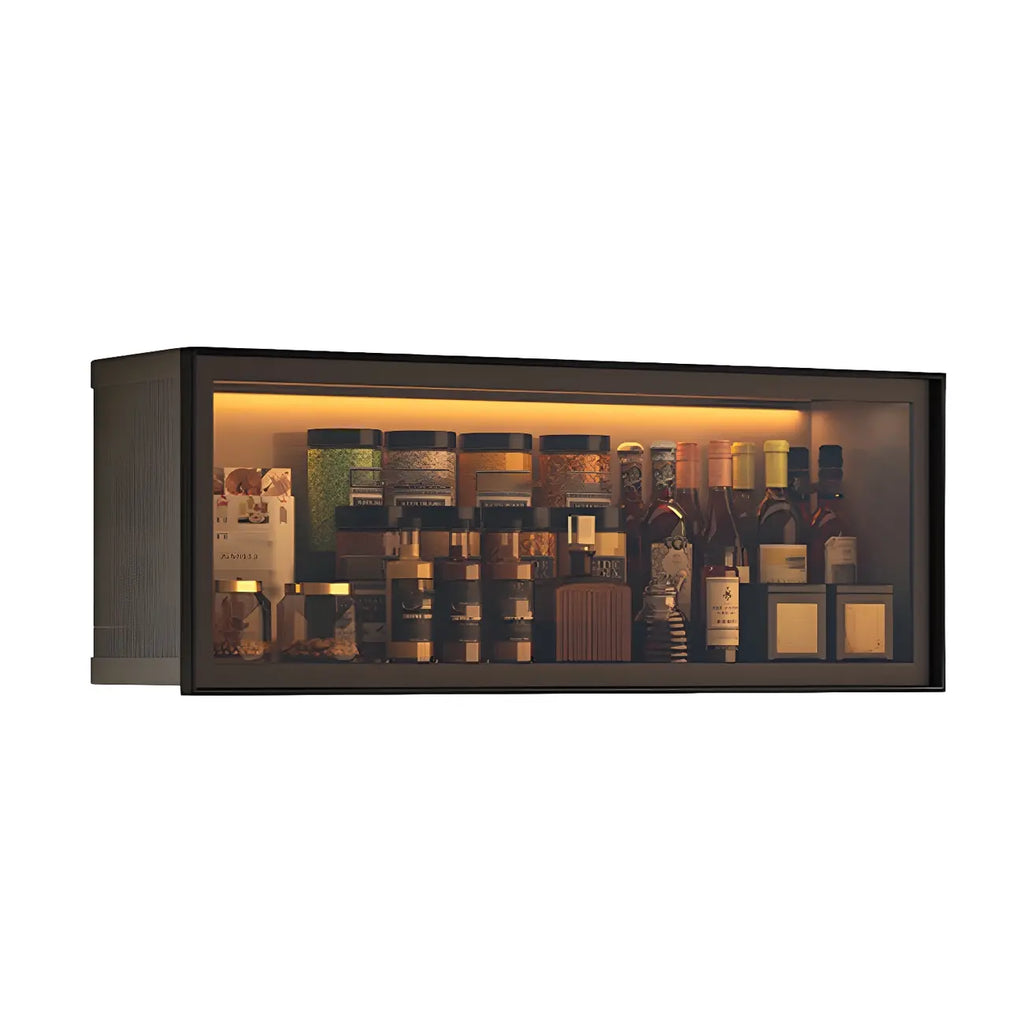 Vitrine de cuisine suspendue en métal gris et verre