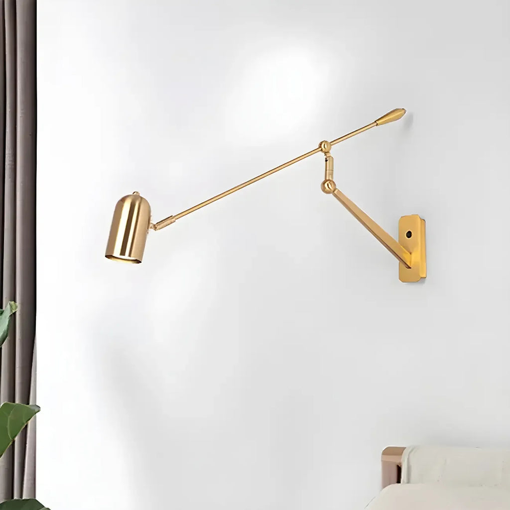Applique murale à bras articulé avec abat-jour cylindrique en métal doré