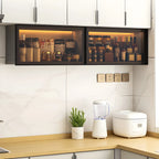 Vitrine de cuisine suspendue en métal gris et verre