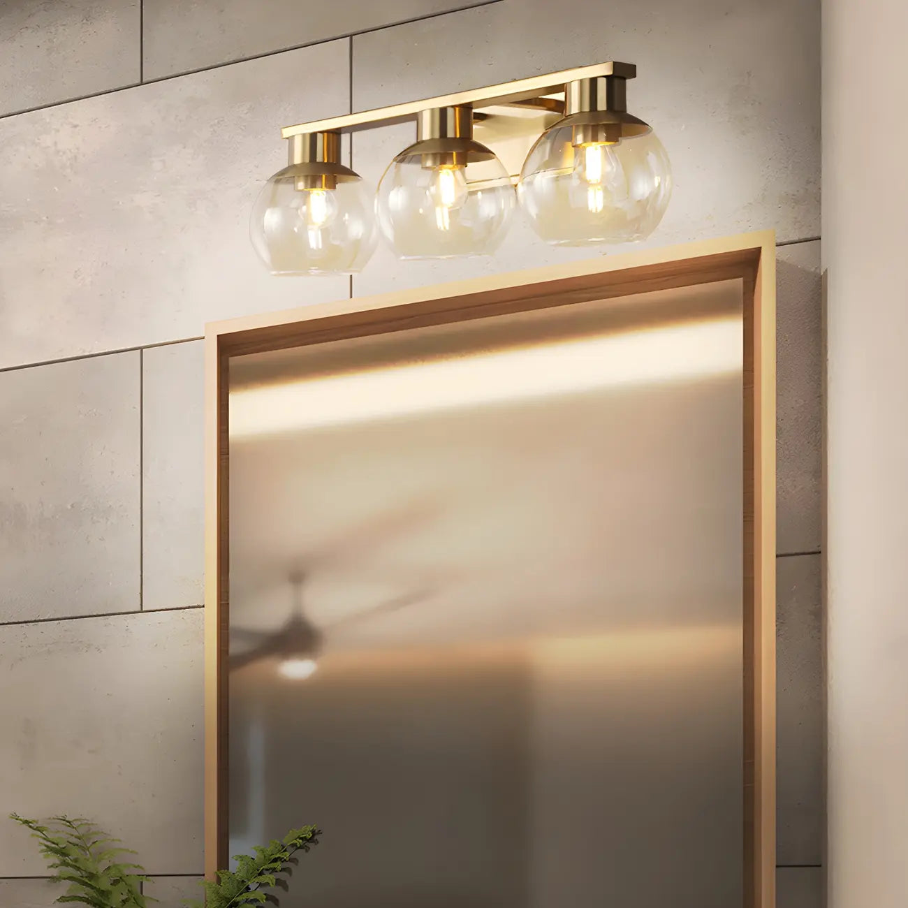 Applique murale moderne en verre transparent doré sous dôme pour salle de bain