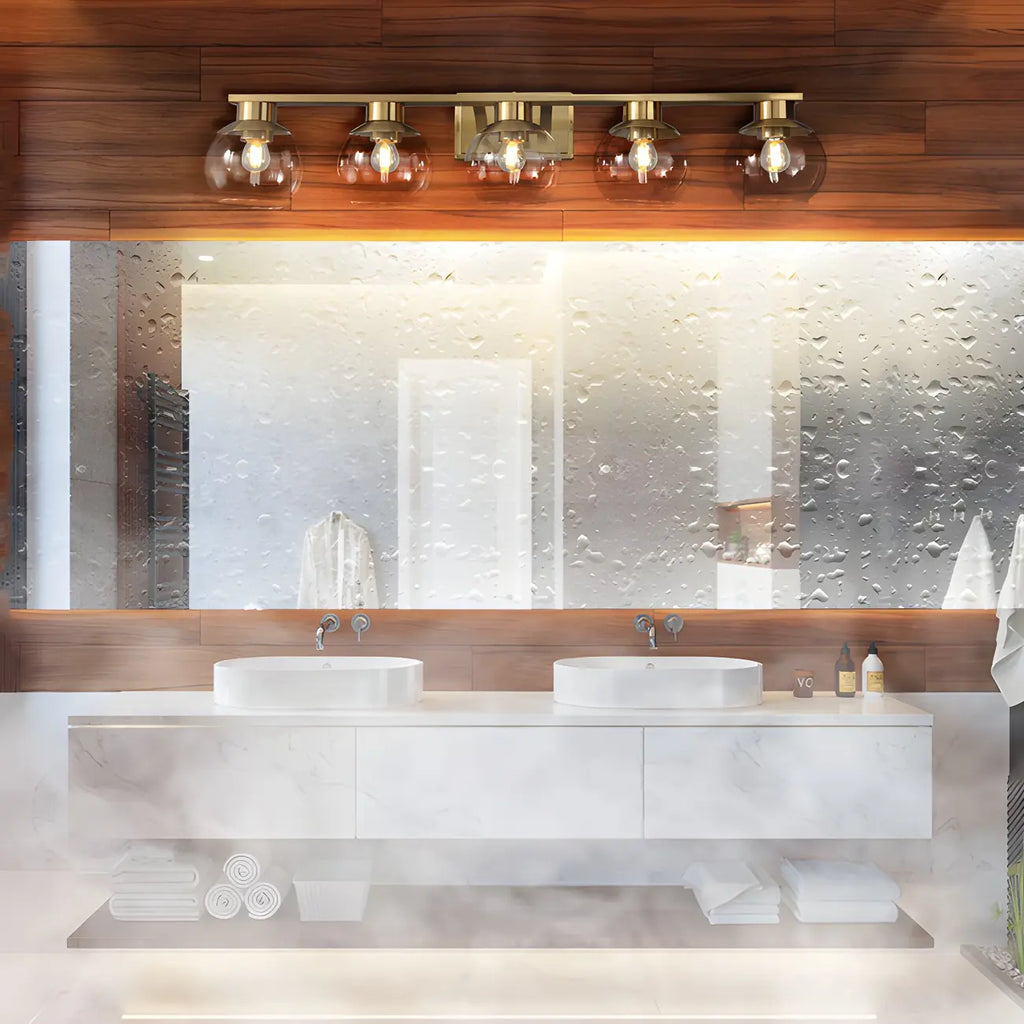 Applique murale moderne en verre transparent doré sous dôme pour salle de bain