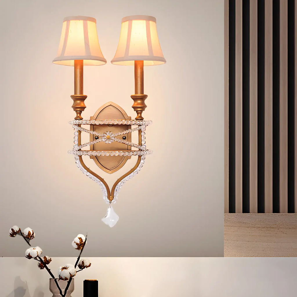 2 applique a parete in cristallo Graceful con paralume in tessuto e LED