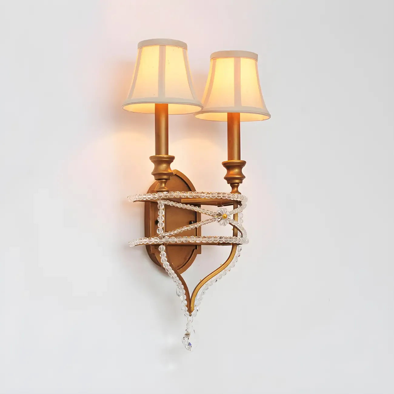 2 applique a parete in cristallo Graceful con paralume in tessuto e LED