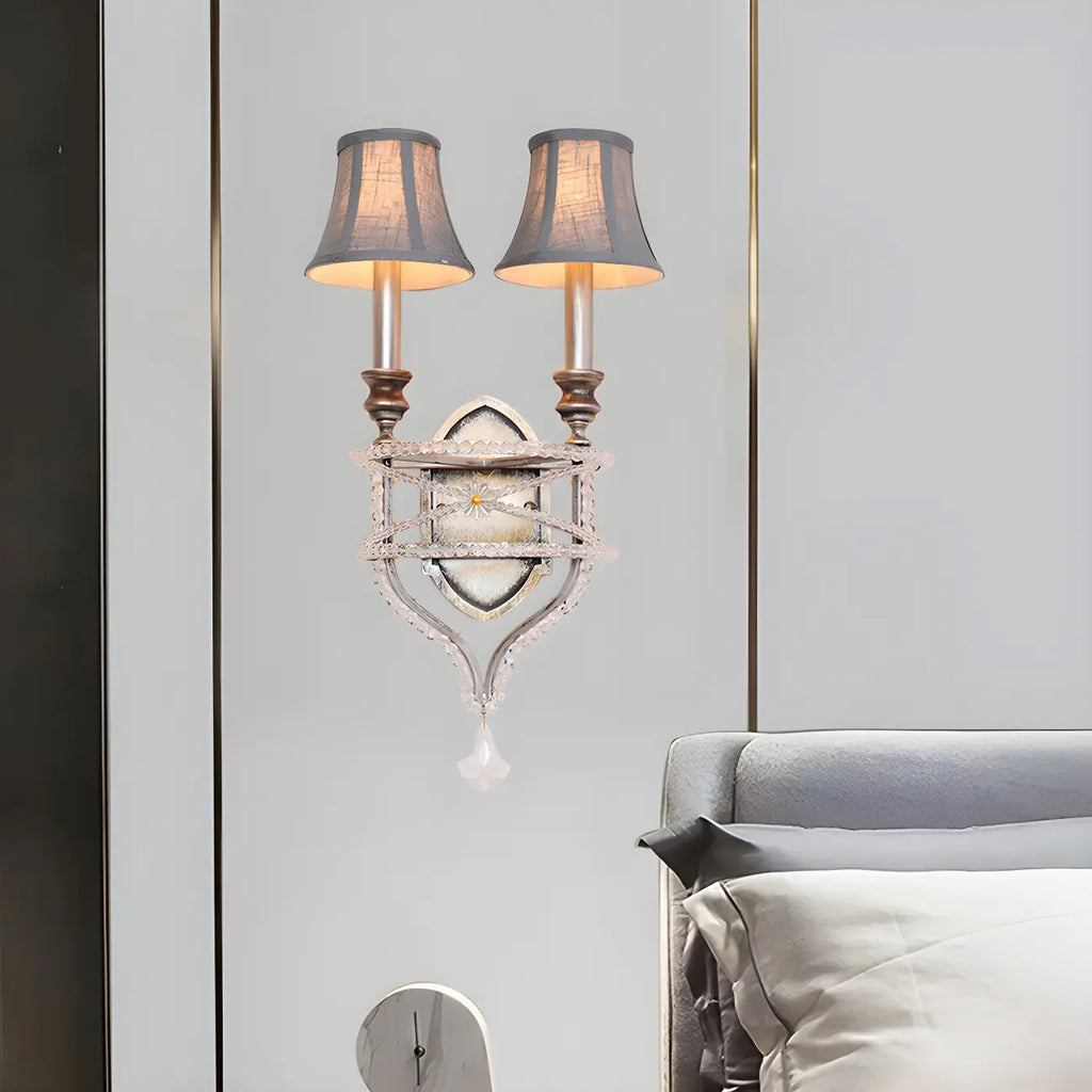 2 applique a parete in cristallo Graceful con paralume in tessuto e LED