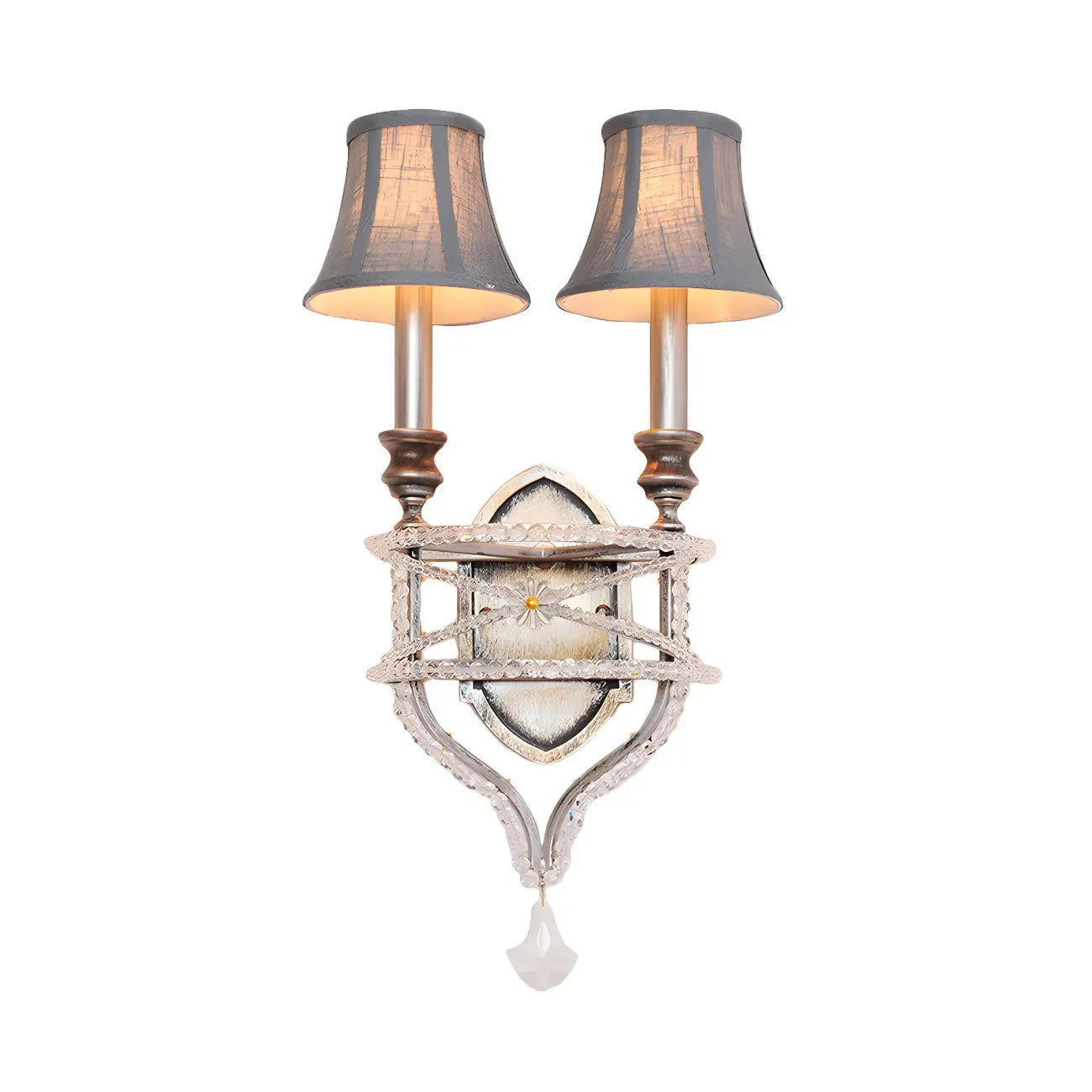 2 applique a parete in cristallo Graceful con paralume in tessuto e LED
