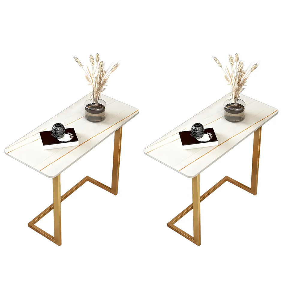 Table d'appoint rectangulaire en forme de C avec plateau en pierre blanche