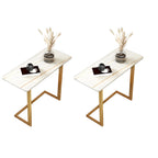 Table d'appoint rectangulaire en forme de C avec plateau en pierre blanche