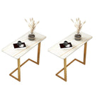 Table d'appoint rectangulaire en forme de C avec plateau en pierre blanche