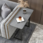 Table d'appoint rectangulaire en forme de C avec plateau en pierre blanche