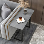Table d'appoint rectangulaire en forme de C avec plateau en pierre blanche