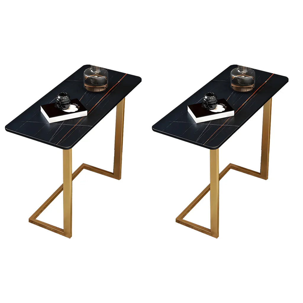 Table d'appoint rectangulaire en forme de C avec plateau en pierre blanche