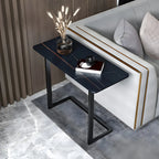 Table d'appoint rectangulaire en forme de C avec plateau en pierre blanche