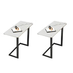 Table d'appoint rectangulaire en forme de C avec plateau en pierre blanche
