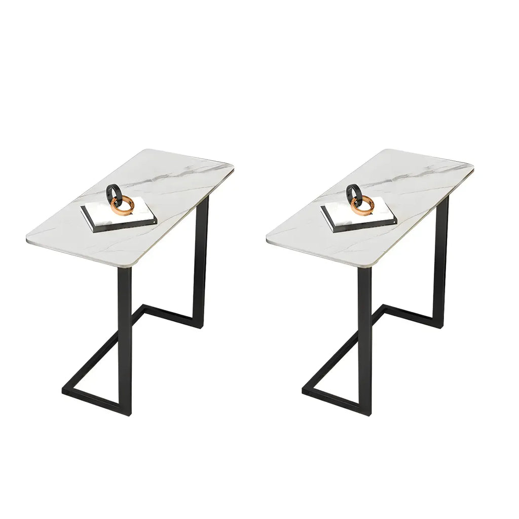 Table d'appoint rectangulaire en forme de C avec plateau en pierre blanche