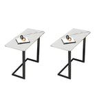 Table d'appoint rectangulaire en forme de C avec plateau en pierre blanche