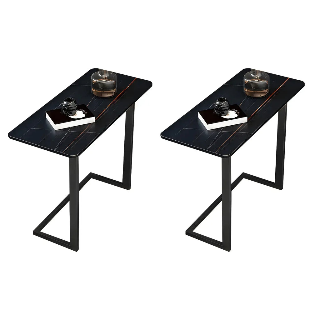 Table d'appoint rectangulaire en forme de C avec plateau en pierre blanche
