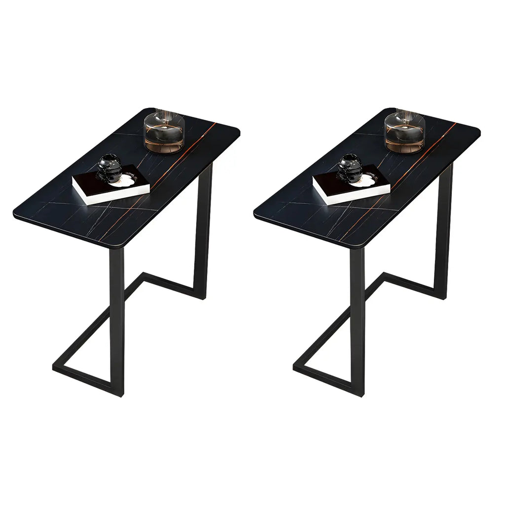 Table d'appoint rectangulaire en forme de C avec plateau en pierre blanche