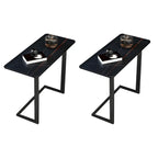 Table d'appoint rectangulaire en forme de C avec plateau en pierre blanche
