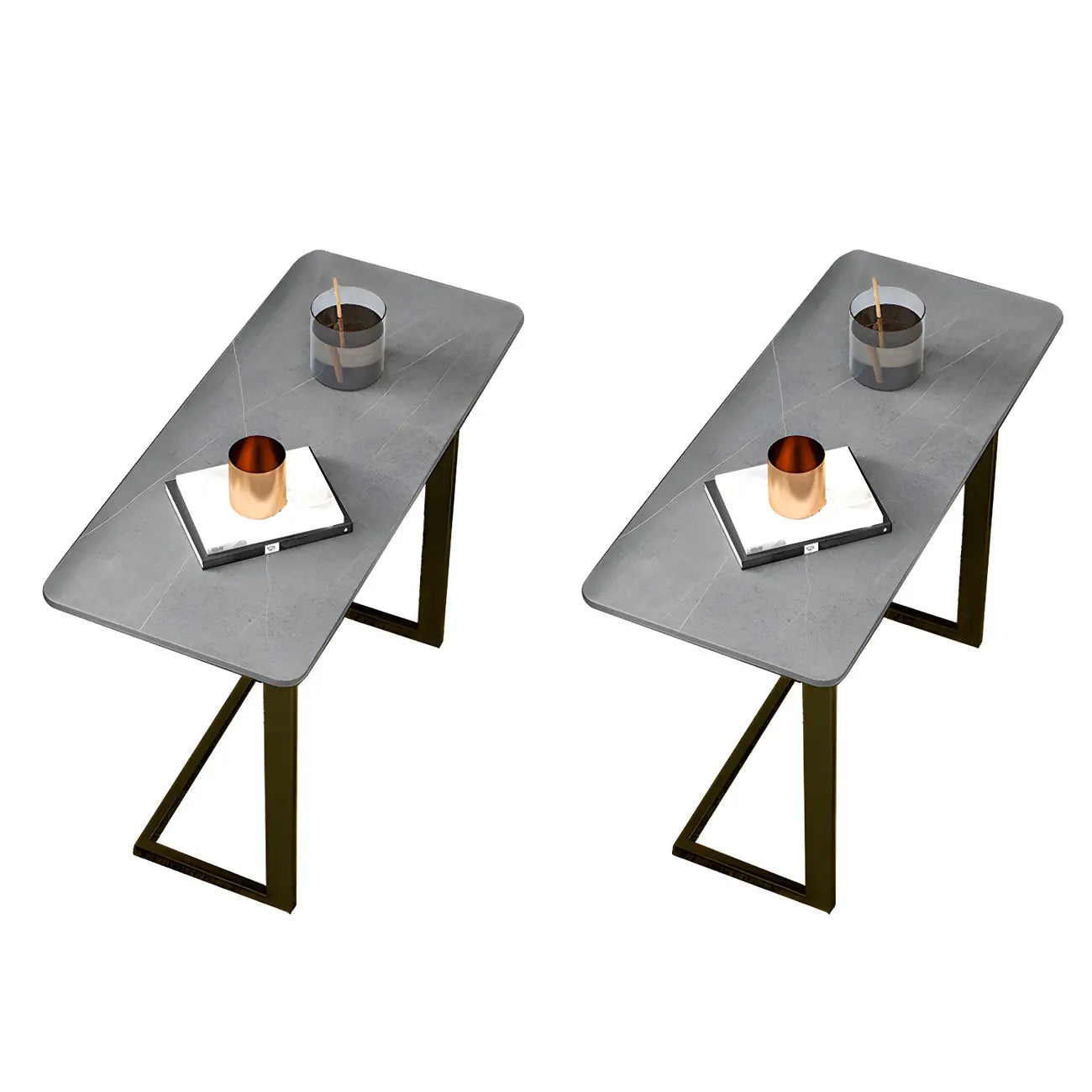 Table d'appoint rectangulaire en forme de C avec plateau en pierre blanche