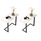 Table d'appoint rectangulaire en forme de C avec plateau en pierre blanche