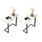 Table d'appoint rectangulaire en forme de C avec plateau en pierre blanche