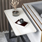 Table d'appoint rectangulaire en forme de C avec plateau en pierre blanche
