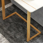Table d'appoint rectangulaire en forme de C avec plateau en pierre blanche