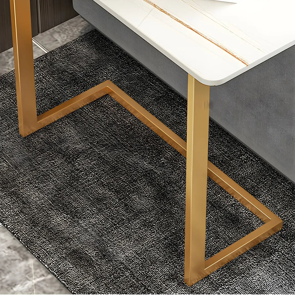 Table d'appoint rectangulaire en forme de C avec plateau en pierre blanche