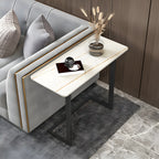 Table d'appoint rectangulaire en forme de C avec plateau en pierre blanche